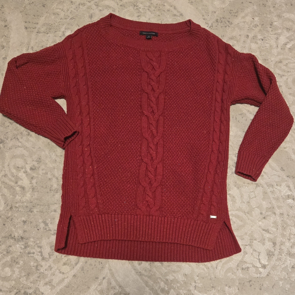 Tommy Hilfiger Rich Red Cable Knit Sweater